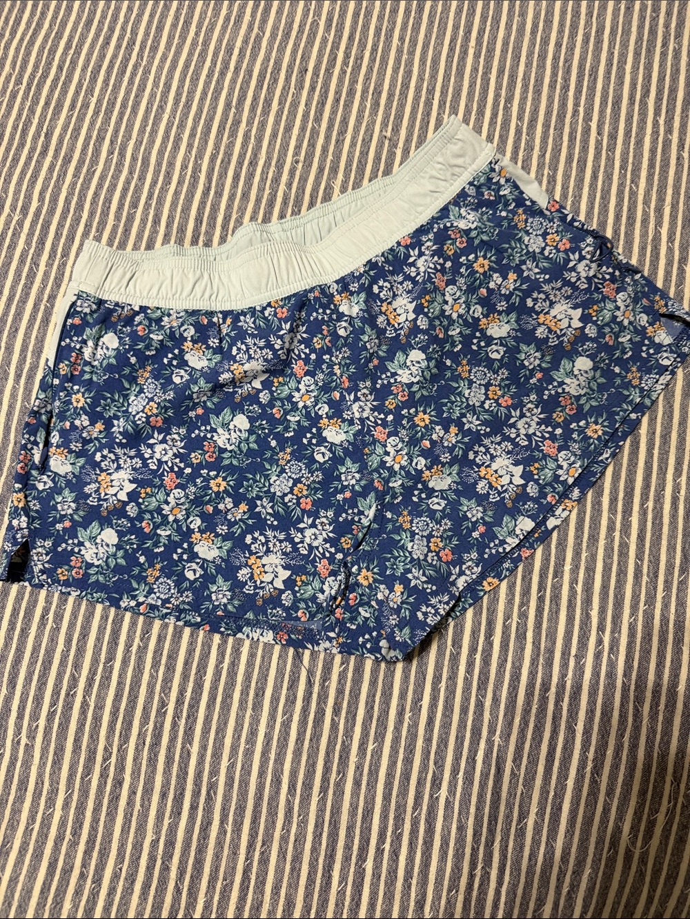 Fair Harbor Navy Floral Lounge Shorts with Light Blue Waistband